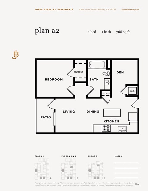 Floor plan for 1 bed, 1 bath, 768 sqft
